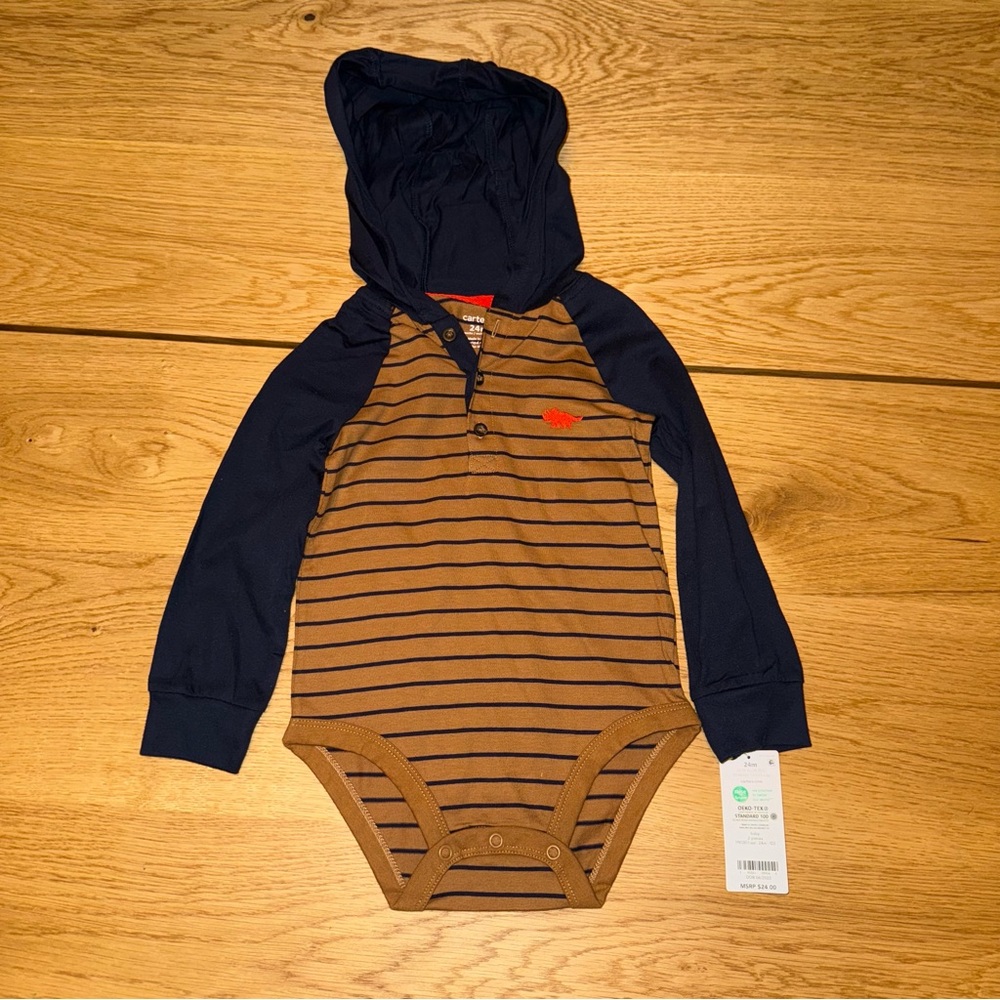 Carter's Brown and Navy Striped Hooded Onesie